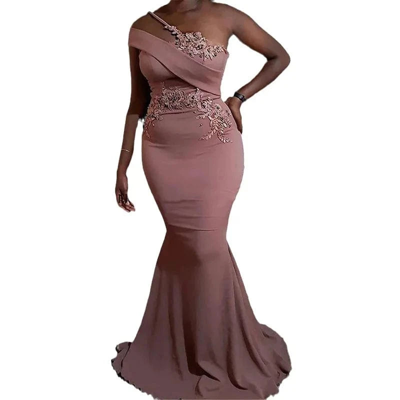 S0579R High quality new sexy one shoulder fishtail long high waist hip wrap temperament evening dress