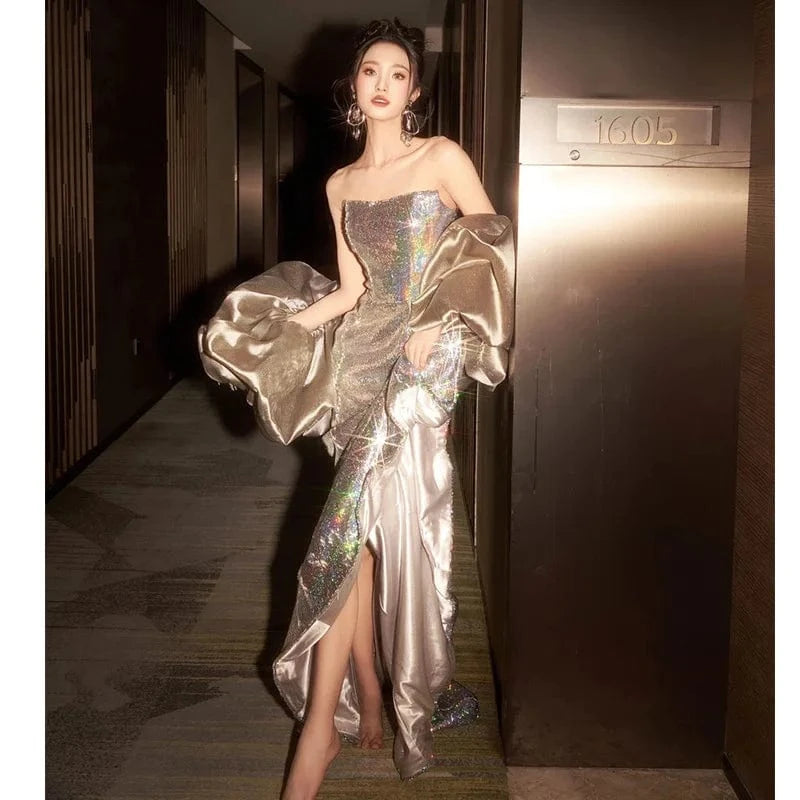 S0655T   2024 Classic Fairy-Style Shoulder Banquet Dress Mermaid Silhouette Lace Pattern Chapel Train Hot-Selling New Design