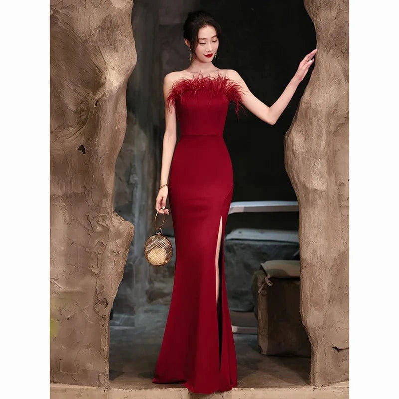 S0725T  2024 Royal Style Elegant Wrap Waistline Lace Back Evening Dress Fashionable Light Luxury Sister Senii Classic Style