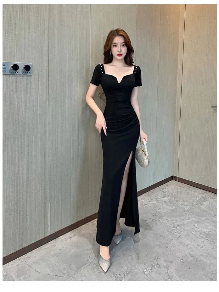 S0742T  2024 High Quality White Banquet Evening Dress Sexy Fishtail Classic Style Lace Pattern Half Sleeve Chapel Train Spring