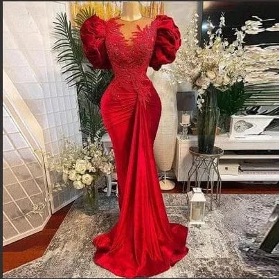 S0848R 2025 new red temperament sexy deep V-neck slim fit trailing evening dress
