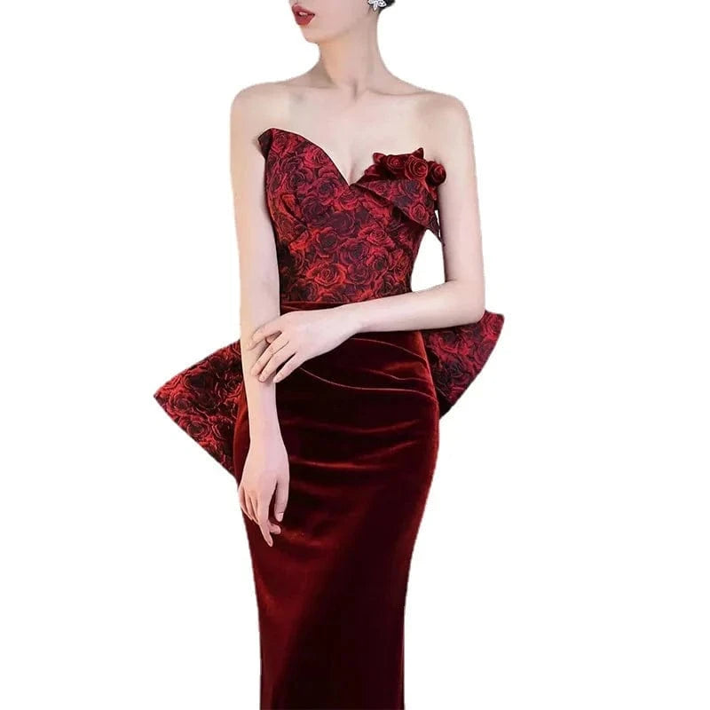 S1278T  2024 Elegant Gray Span Banquet Dress Classic Sexy Mermaid Silhouette Tube Top Fish Tail Lace Decoration Chapel Tra