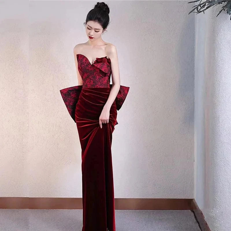 S1278T  2024 Elegant Gray Span Banquet Dress Classic Sexy Mermaid Silhouette Tube Top Fish Tail Lace Decoration Chapel Tra