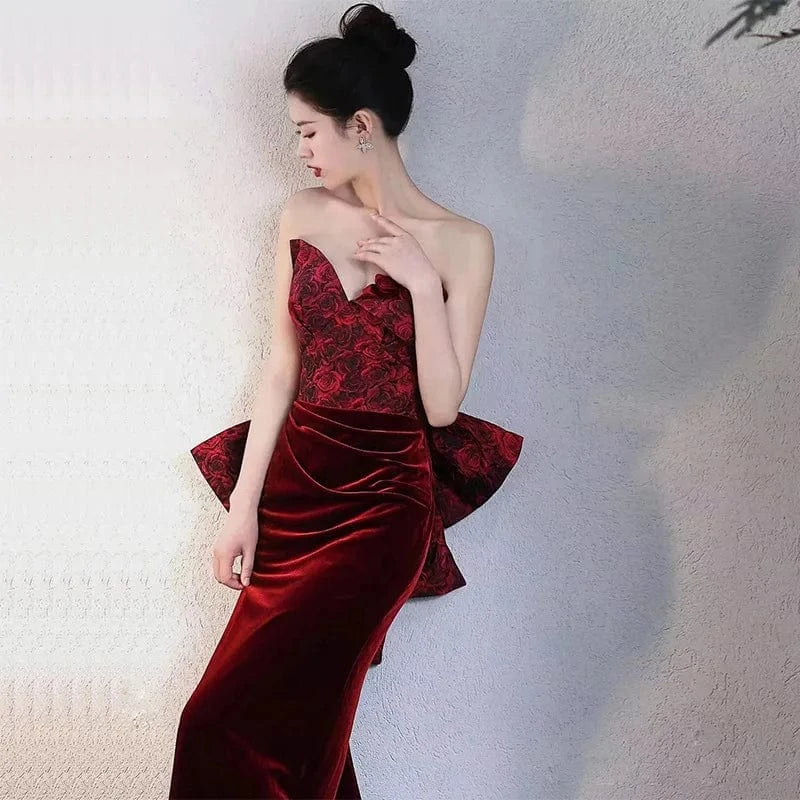 S1278T  2024 Elegant Gray Span Banquet Dress Classic Sexy Mermaid Silhouette Tube Top Fish Tail Lace Decoration Chapel Tra