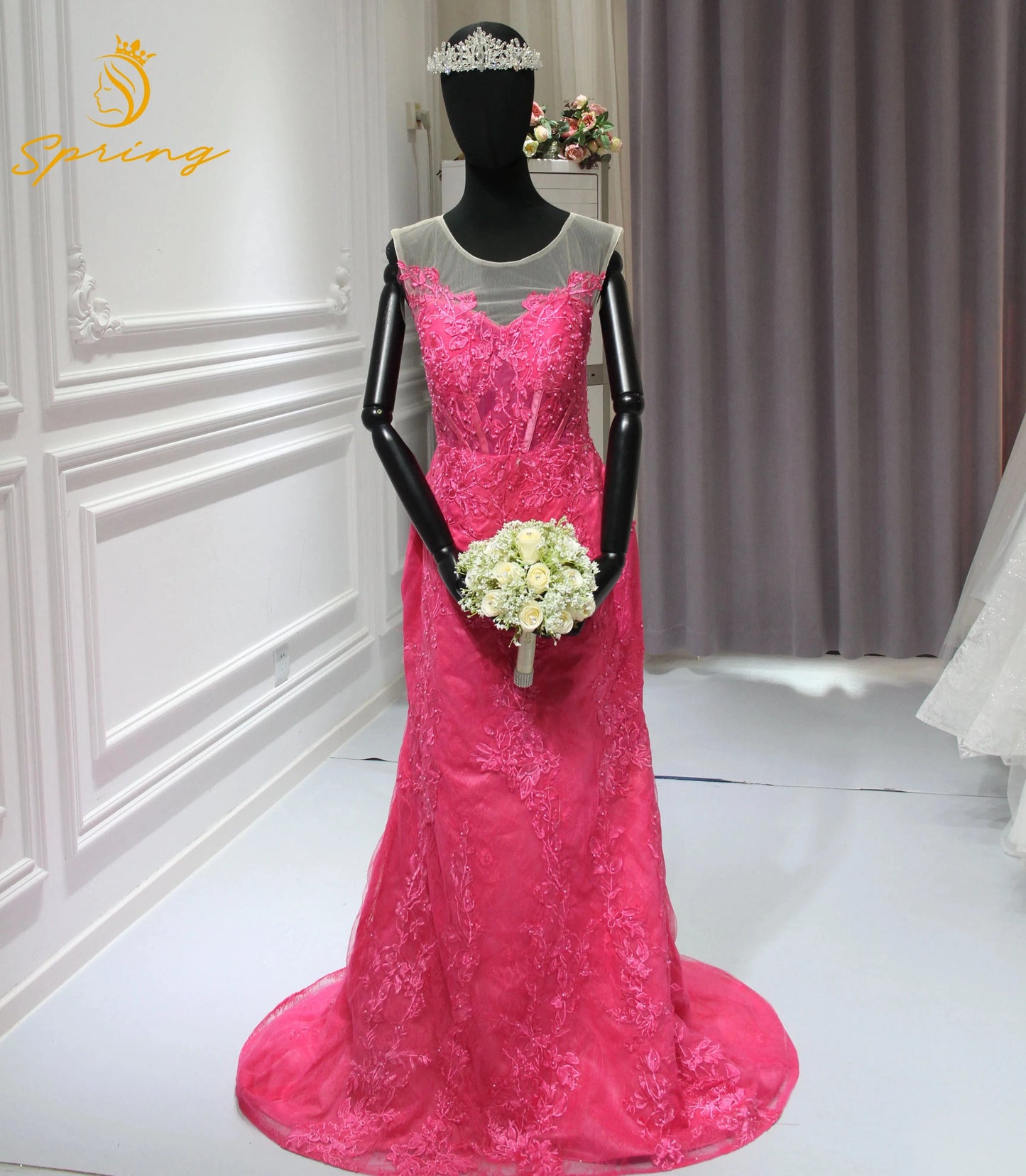 S1299T    2024 New Hot Selling Royal-Design Bridal Gowns High-Cut Sexy Shoulder-Length Evening Dresses Half Sleeve Chapel Train