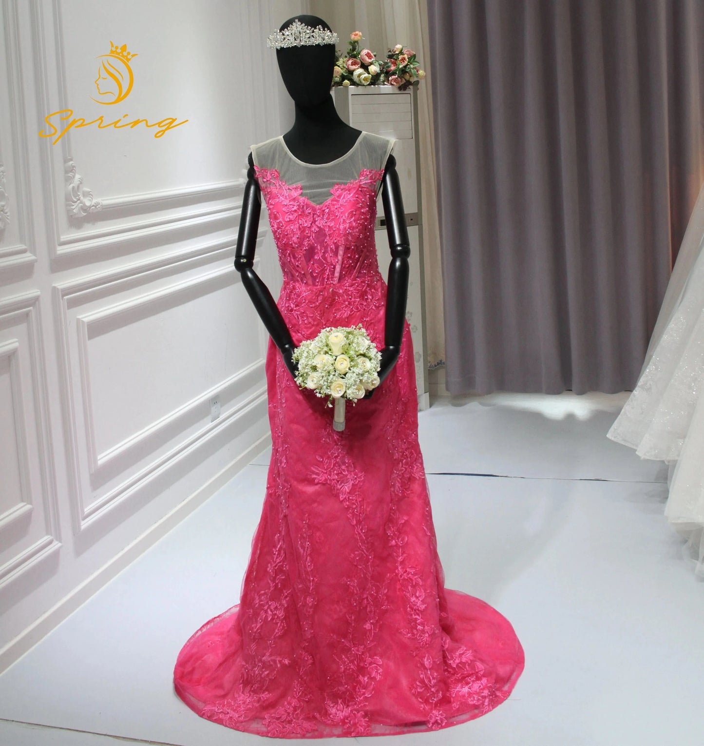 S1299T    2024 New Hot Selling Royal-Design Bridal Gowns High-Cut Sexy Shoulder-Length Evening Dresses Half Sleeve Chapel Train