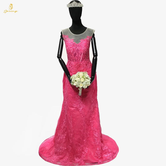 S1299T    2024 New Hot Selling Royal-Design Bridal Gowns High-Cut Sexy Shoulder-Length Evening Dresses Half Sleeve Chapel Train