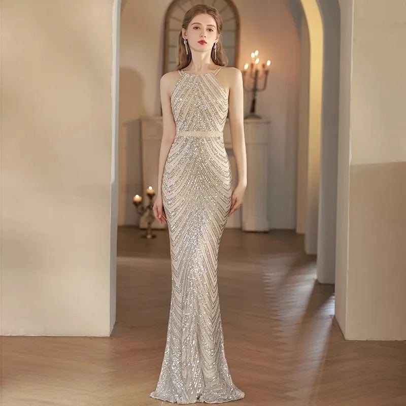 S1327T    2024 High Quality V-Neck Elegant Women's Evening Dress Royal Design with Lace Decoration Thin and Can Be Worn Long