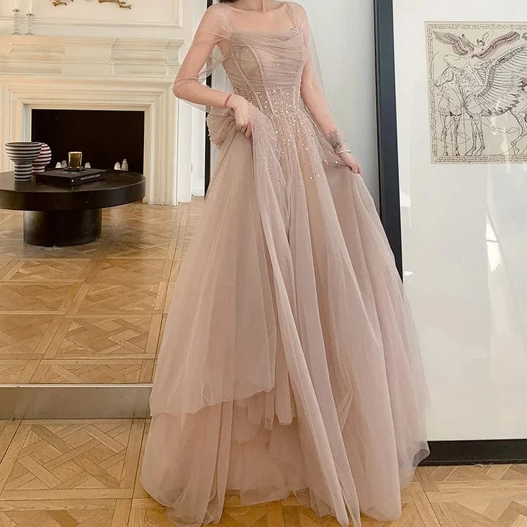 S1474T  2024 Hot Selling Classic Women's Long-Sleeved Light Luxury Panton Dress Elegant Lady's Evening Gown with Lace Decoration