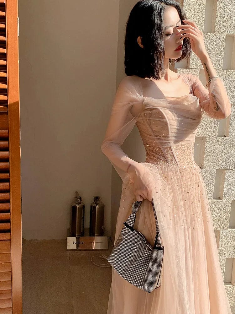 S1474T  2024 Hot Selling Classic Women's Long-Sleeved Light Luxury Panton Dress Elegant Lady's Evening Gown with Lace Decoration
