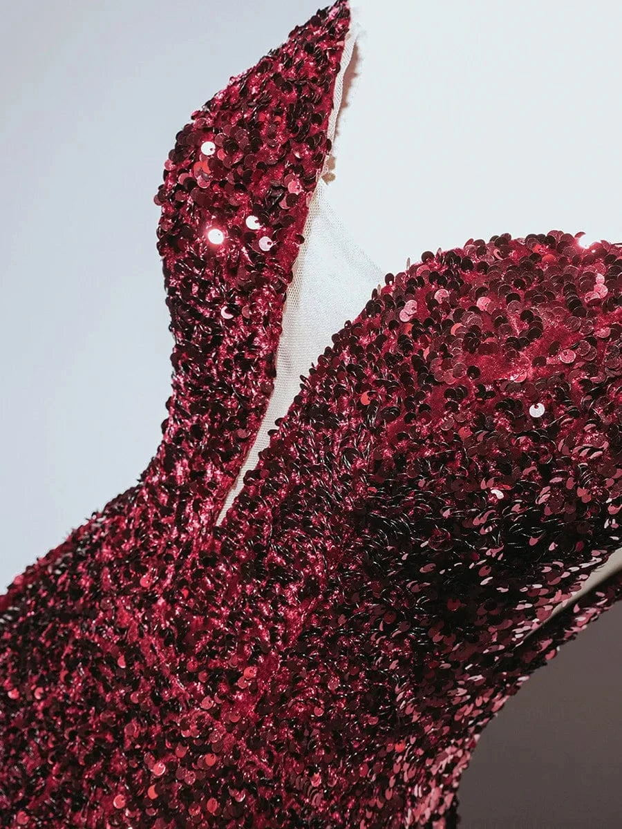 S1491T    2024 New Fashion Turkish Women's Elegant Evening Dress High Slit Sequin Fabric with Lace Decoration Chapel Train