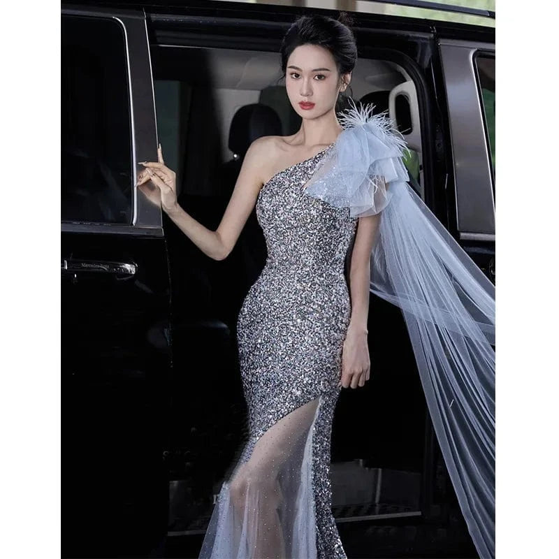 S1501T   2024 Elegant Long Wedding Dress High-Cut Sexy Shoulder-Length Thin Evening Gowns Lace Decoration Ball Gown Waistline