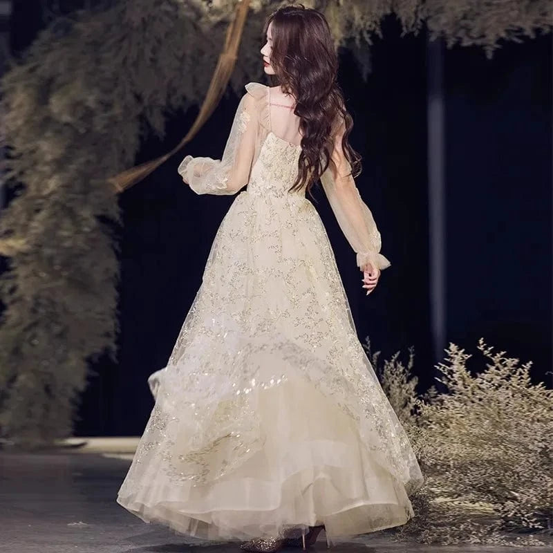 S1506T    2024 Elegant High-Cut Sexy Shoulder-Length Wedding Dress Long Skirt Style with Lace Decoration and Wrap Waistline