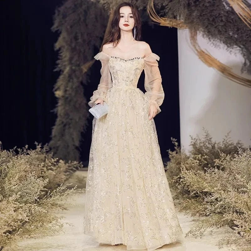 S1506T    2024 Elegant High-Cut Sexy Shoulder-Length Wedding Dress Long Skirt Style with Lace Decoration and Wrap Waistline