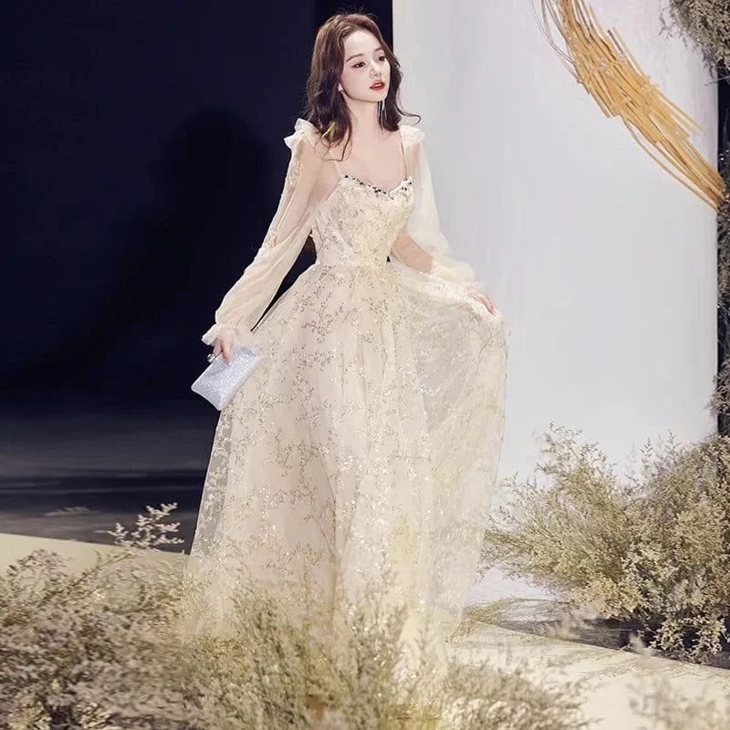 S1506T    2024 Elegant High-Cut Sexy Shoulder-Length Wedding Dress Long Skirt Style with Lace Decoration and Wrap Waistline