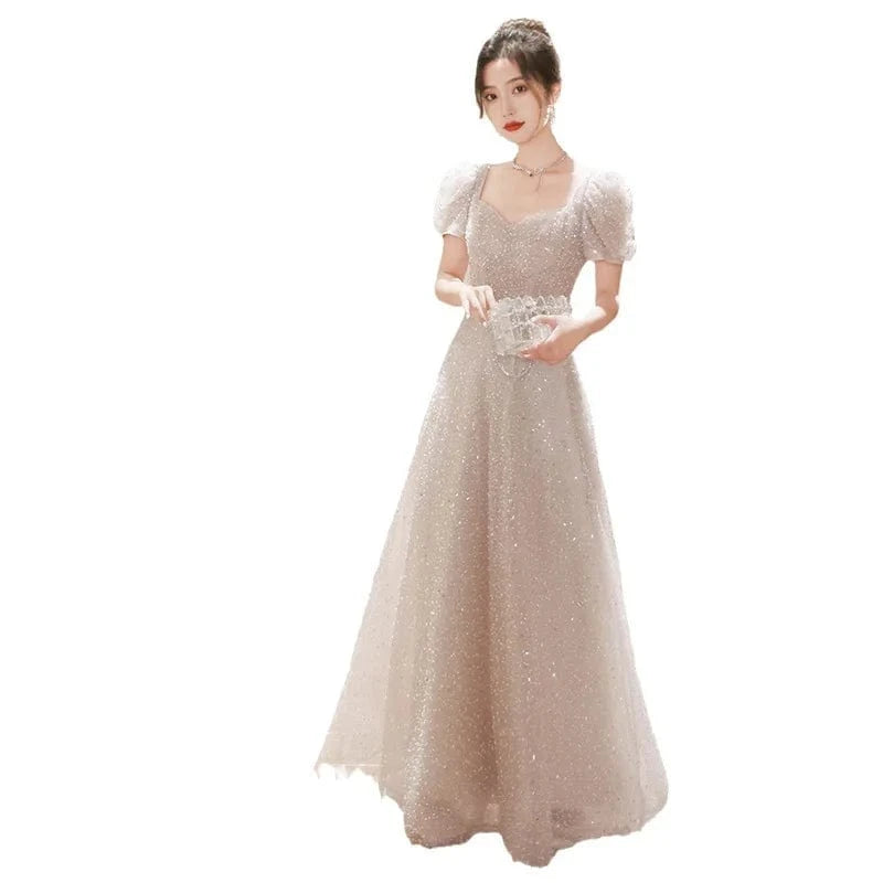 S1510T 2024 Elegant Royal Bridal Gown High-Level Sense Host Classic Lace Decoration Pattern Long Skirt Half Wrap Chapel Train
