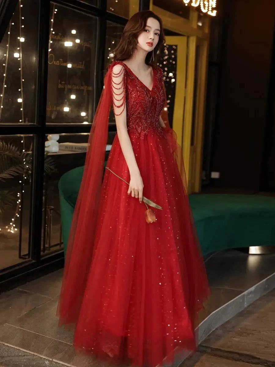 S1541T  2024 Ladies' Elegant Evening Gown Long-Sleeved Light Luxury Panton Dress Lace Decoration A-Line Chapel Hot Selling