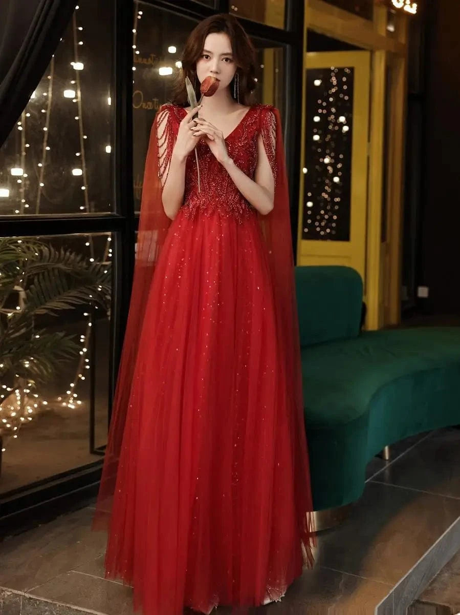 S1541T  2024 Ladies' Elegant Evening Gown Long-Sleeved Light Luxury Panton Dress Lace Decoration A-Line Chapel Hot Selling