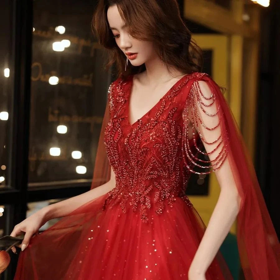 S1541T  2024 Ladies' Elegant Evening Gown Long-Sleeved Light Luxury Panton Dress Lace Decoration A-Line Chapel Hot Selling