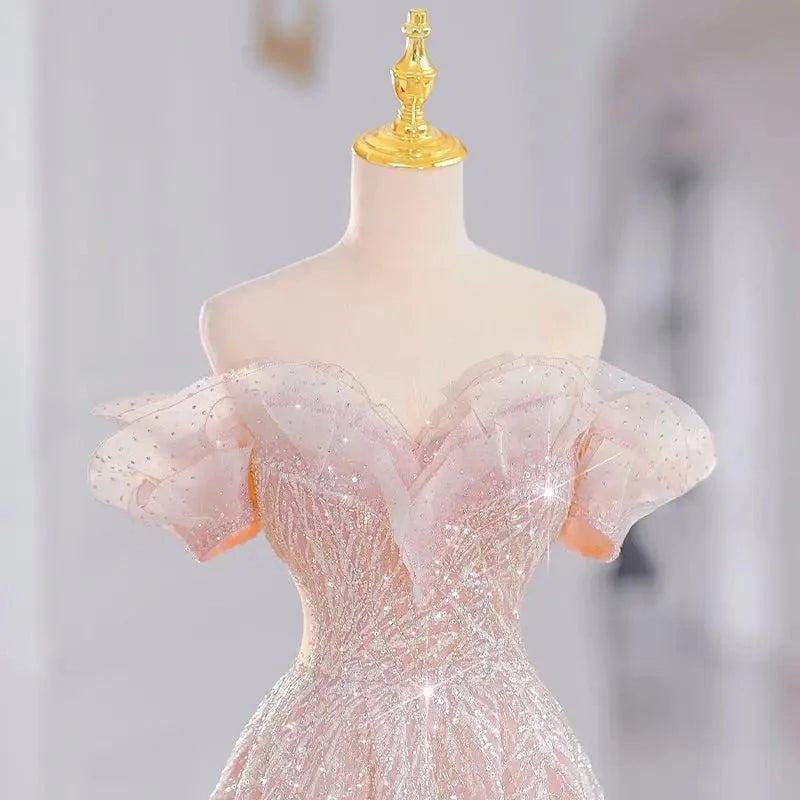 S1650T 2024  Elegant Ball Gown Slim A-Line Evening Camisole Chapel Deep V-Neck Lace Decoration Front Back Classic Long Party