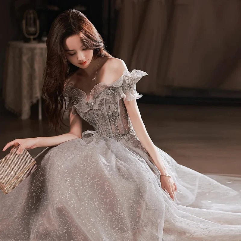 S1705R 2025 new one-shoulder elegant long temperament banquet host student art exam evening dress
