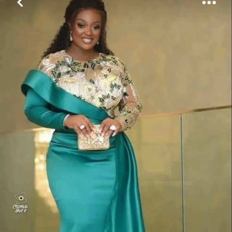 S3415F 2024 New Long Sleeve Round Neck Lace One Shoulder Bridal Main wedding party dress