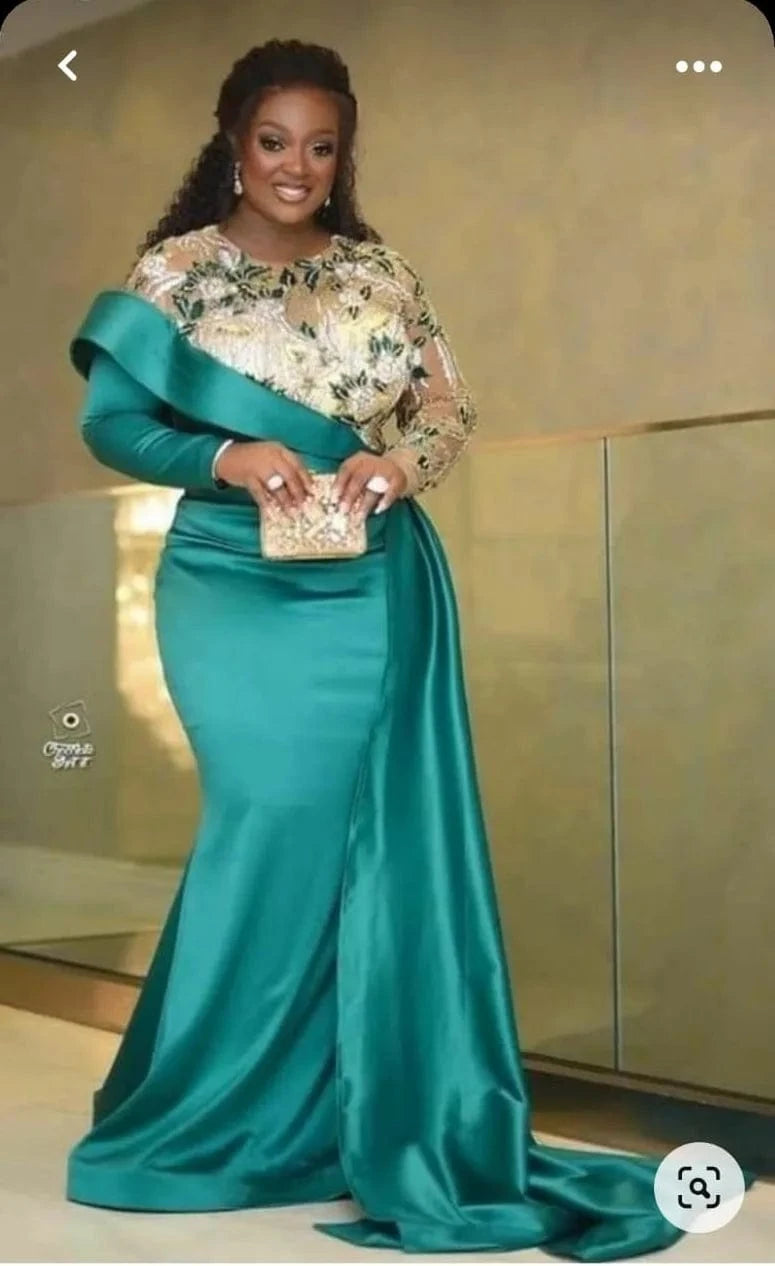 S3415F 2024 New Long Sleeve Round Neck Lace One Shoulder Bridal Main wedding party dress