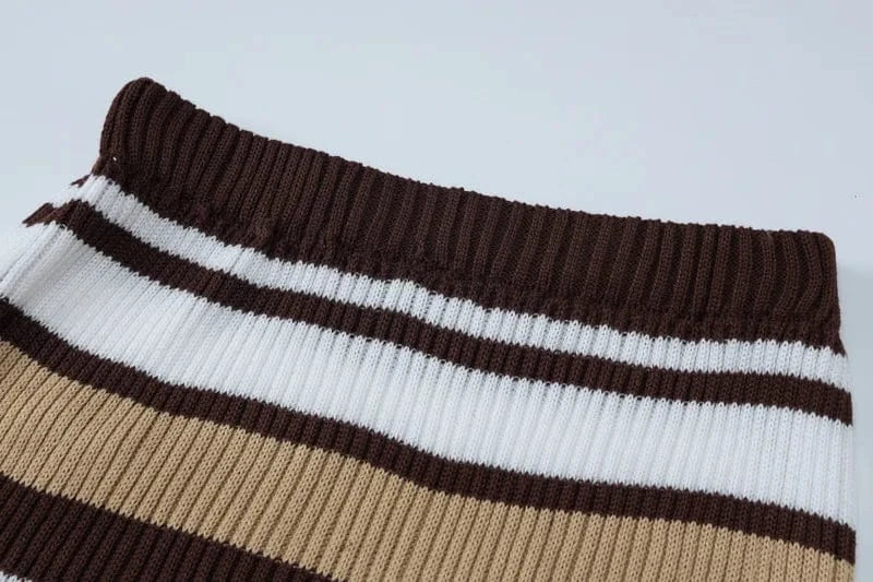 S3914101w Knitting O Neck Striped Long Sleeve High Waist Crop Top Tube Skirt Women's Sets Winter Y2k Dropshipping Casual Clothes