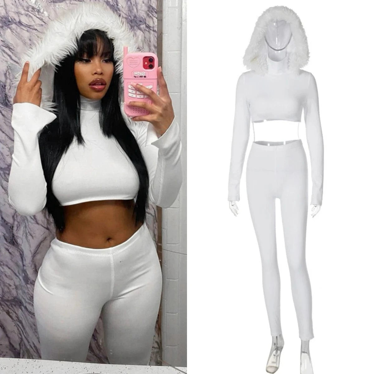 S3914181w Winter Fashion Casual Women's Two-piece Set Velvet Hooded Long-sleeved Top And Trousers Suit New 2pc Set Women