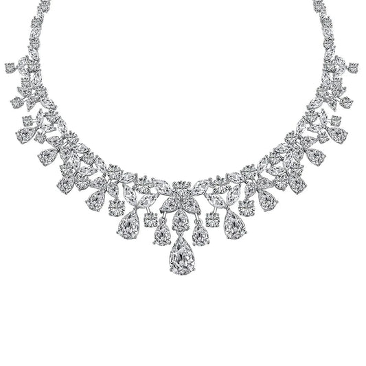 S4190006-S-W-WH Dylam Sterling Silver Waterdrop Shape Chain Necklaces Cz Cubic Zircon Necklace Earring Bridal Jewelry Sets For Women Party Gift
