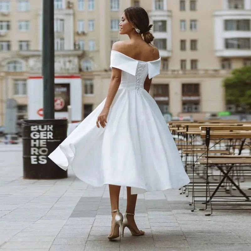 S4565F   New High Quality custom satin one-neck elegant and simple off-the-shoulder women dress for wedding party