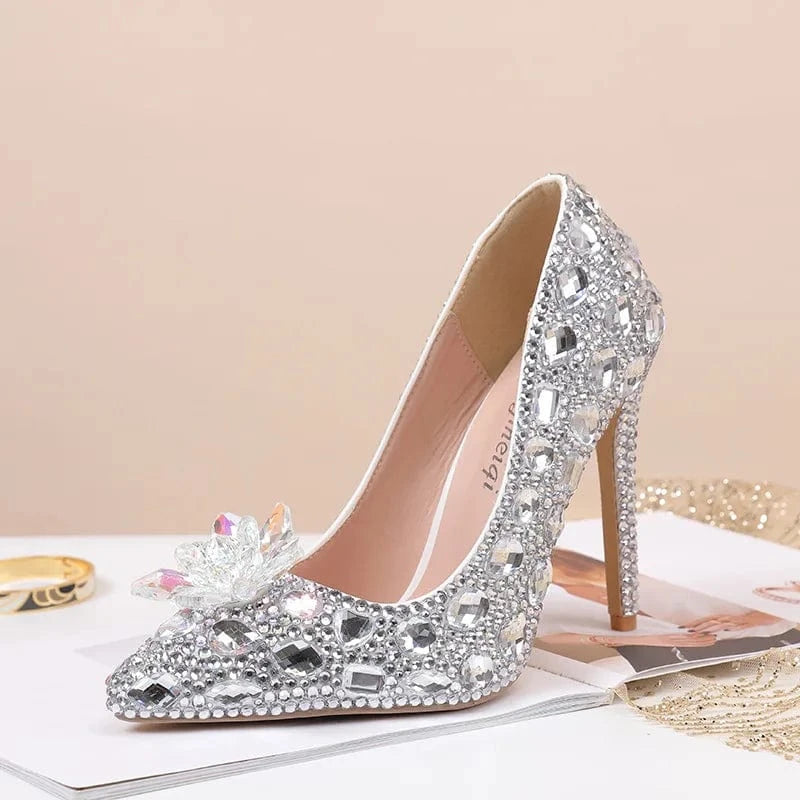 S4657F  Crystal new 11cm multi-color high-heeled stiletto low-top pointed blue banquet wedding high-heeled shoes