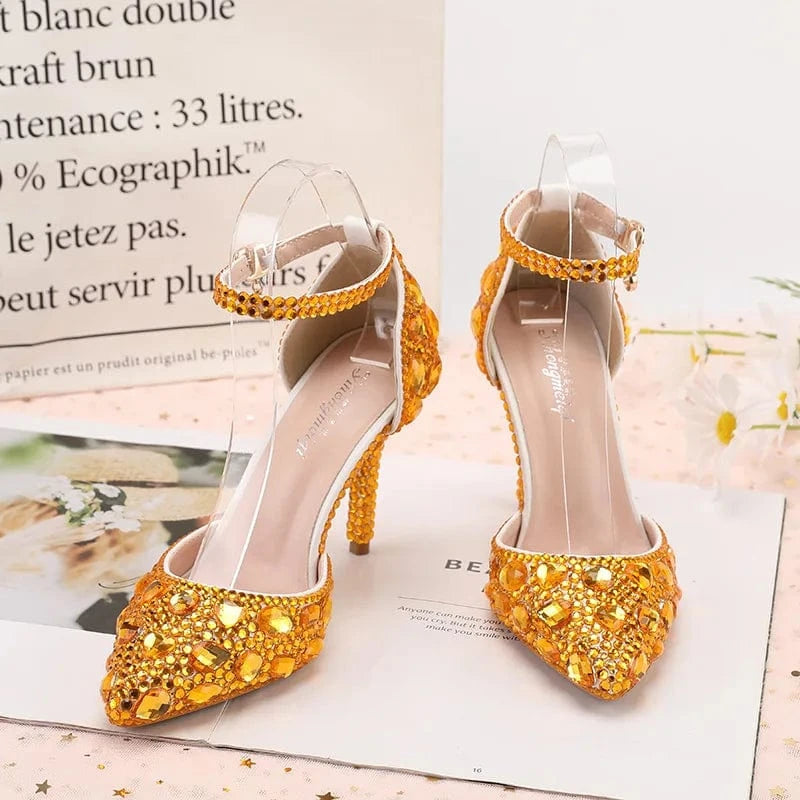 S4661F     New 9cm high-heeled women's high-heeled pointed daily low-top golden wedding shoes for women gold