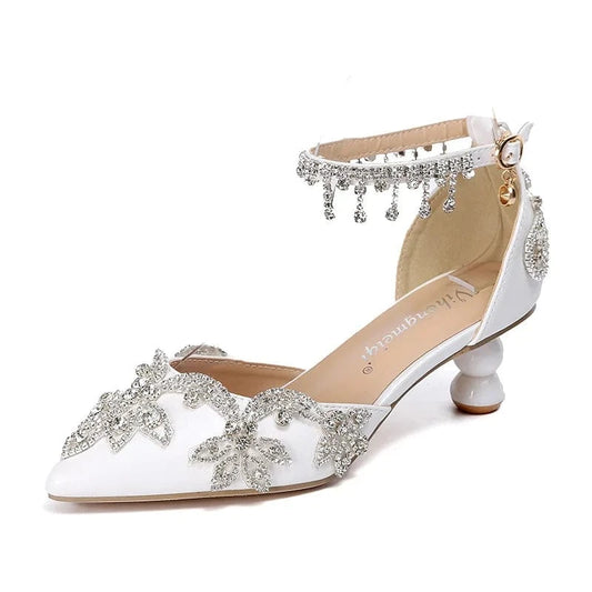 S4662F     5cm spot viscose low heel plus size white pointed fashion shoes for wedding women