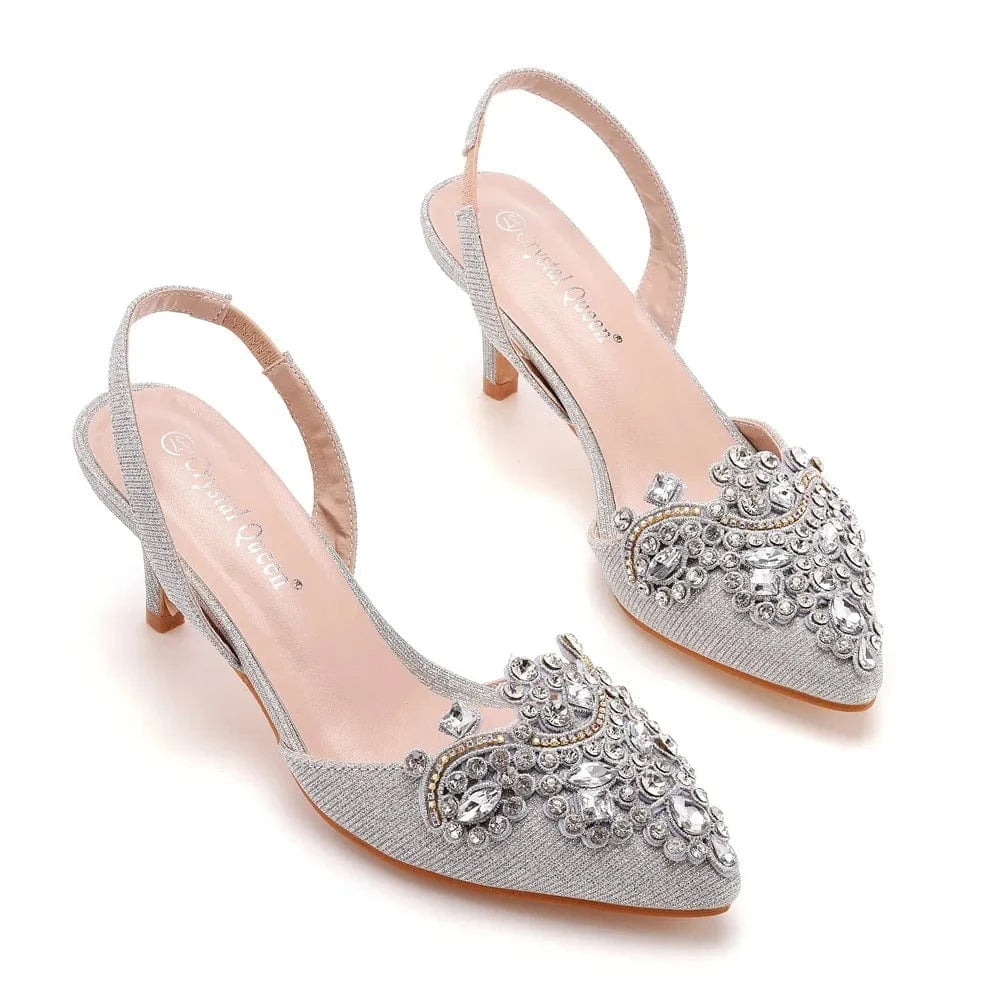 S4829F   High quality custom 6cm shallow mouth pointy toe discoloration cloth stiletto large size banquet girls wedding shoes
