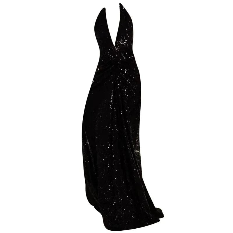 S8586F  2024 Hot Selling Black Hanging Fish Tail Banquet Host Dress for Women Sexy Lace Decoration Wrap Waistline Chapel Train