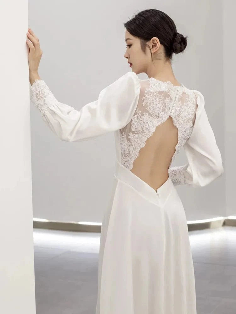 S8617F   2024 Super Heavy Work Drag Tail A-Line Lace Detail Chapel Train Fabric Material Elegant Bohemian Off-Shoulder Wedding