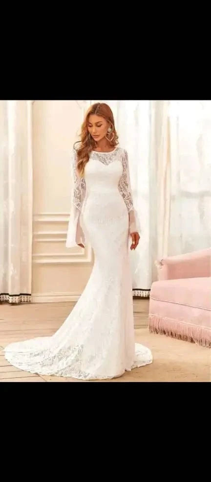 S8902F    Drop shipping   2024 High -quality new models of disassembly trailer elegant white lace fabric for wedding dress