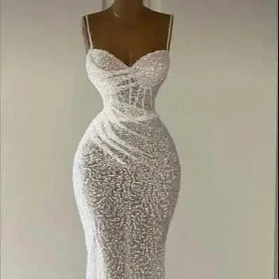 S9027F  2024 New elegant sexy  Bohemian Camisole Lace Fish Tail Customizable  with Floor-Length Chapel Train Bride Wedding Dress