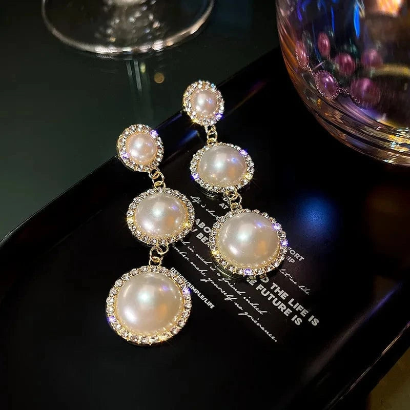 s925 silver needle boom earrings female personality Korean Dongdaemun long tassel earrings retro pearl earrings