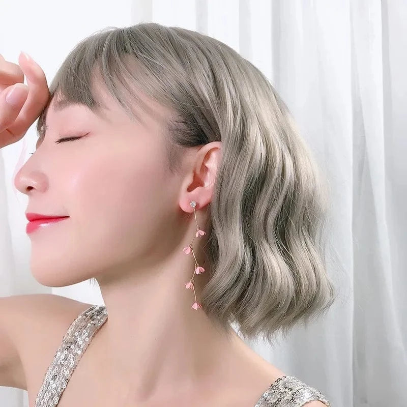 s925 Silver Needle Pink Girl Heart Bohemian Long Tassel Flower Rhinestone Temperament Popular Face Thin Petal Earrings 2022