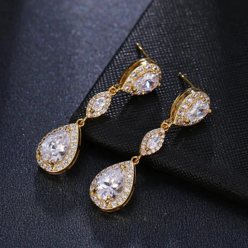 S925 Sterling Silver Color Rose Gold Drop Water Crystal Bling Stud Earrings for Women Fashion Jewelry New Korean Earrings