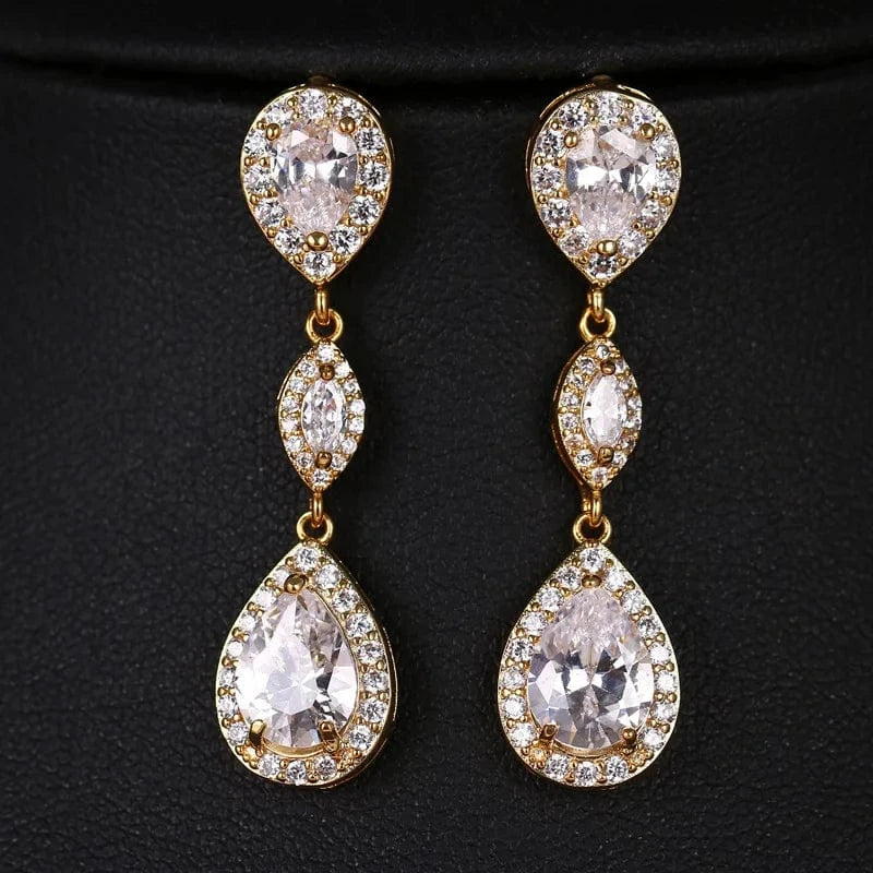 S925 Sterling Silver Color Rose Gold Drop Water Crystal Bling Stud Earrings for Women Fashion Jewelry New Korean Earrings