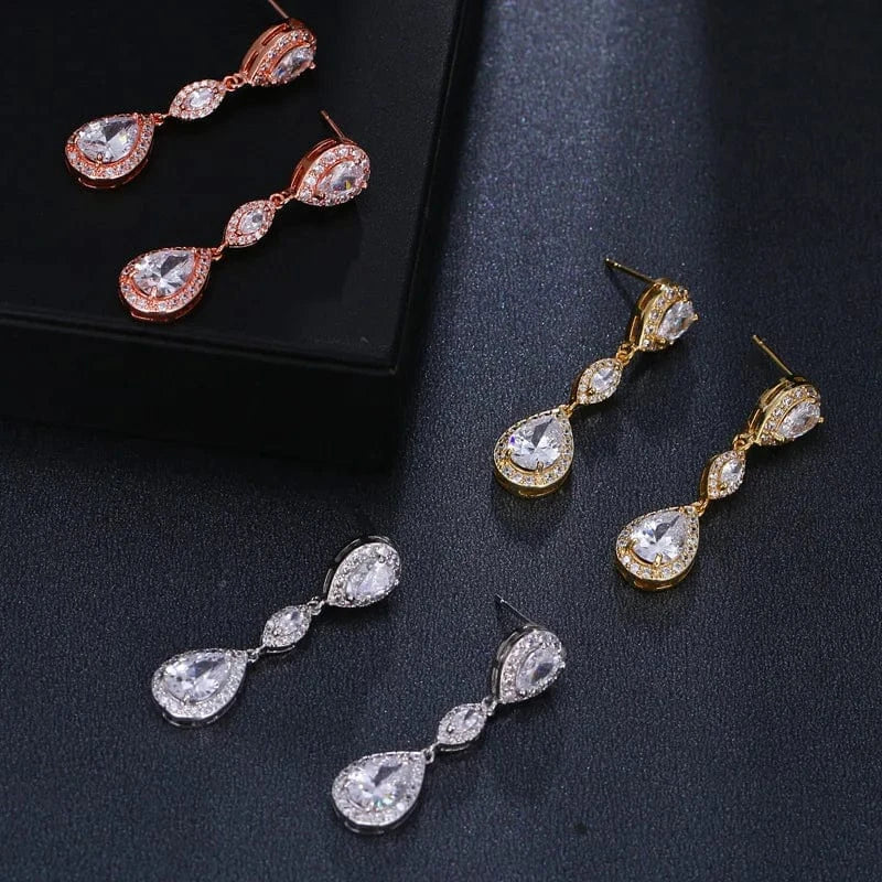 S925 Sterling Silver Color Rose Gold Drop Water Crystal Bling Stud Earrings for Women Fashion Jewelry New Korean Earrings