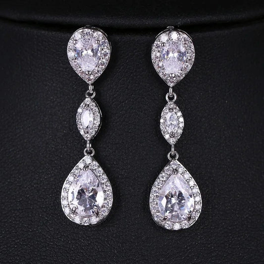 S925 Sterling Silver Color Rose Gold Drop Water Crystal Bling Stud Earrings for Women Fashion Jewelry New Korean Earrings