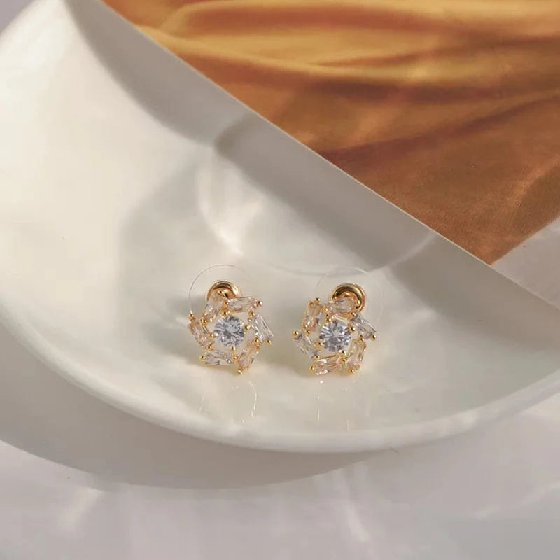 S925 Sterling Silver Color Round Cute Bling Zircon Stone Stud Earrings for Women Fashion Jewelry New Korean Earrings