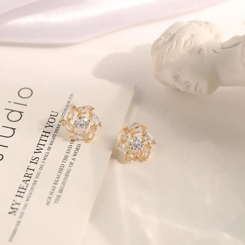 S925 Sterling Silver Color Round Cute Bling Zircon Stone Stud Earrings for Women Fashion Jewelry New Korean Earrings