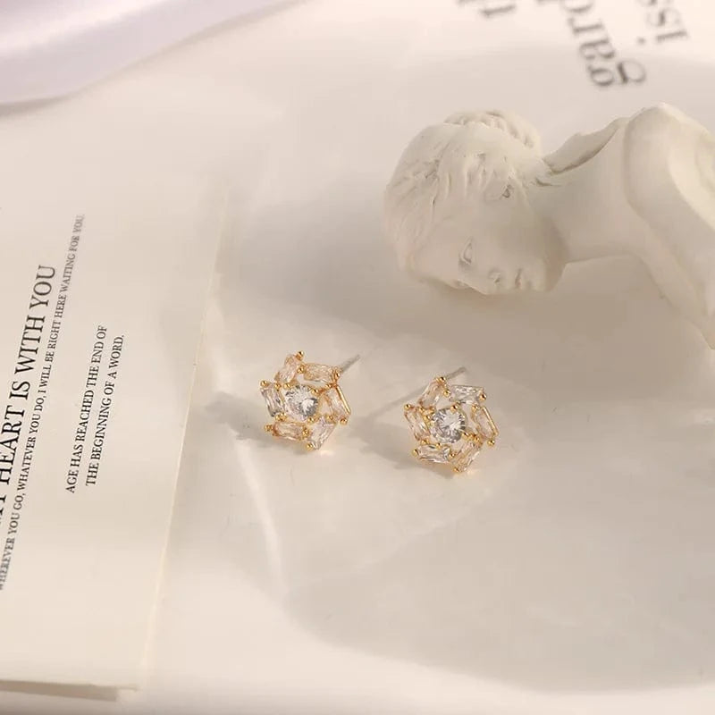 S925 Sterling Silver Color Round Cute Bling Zircon Stone Stud Earrings for Women Fashion Jewelry New Korean Earrings