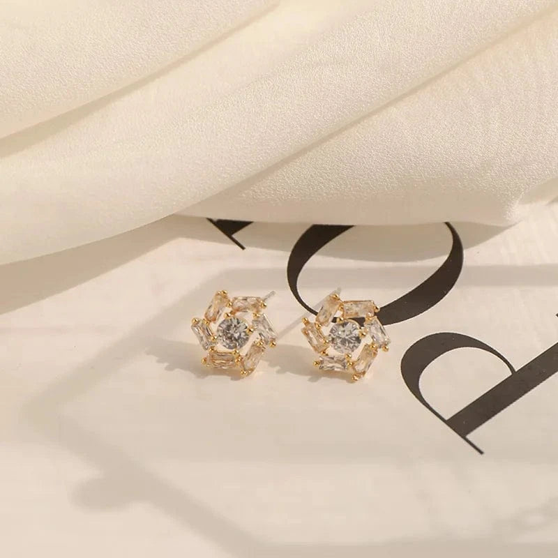 S925 Sterling Silver Color Round Cute Bling Zircon Stone Stud Earrings for Women Fashion Jewelry New Korean Earrings