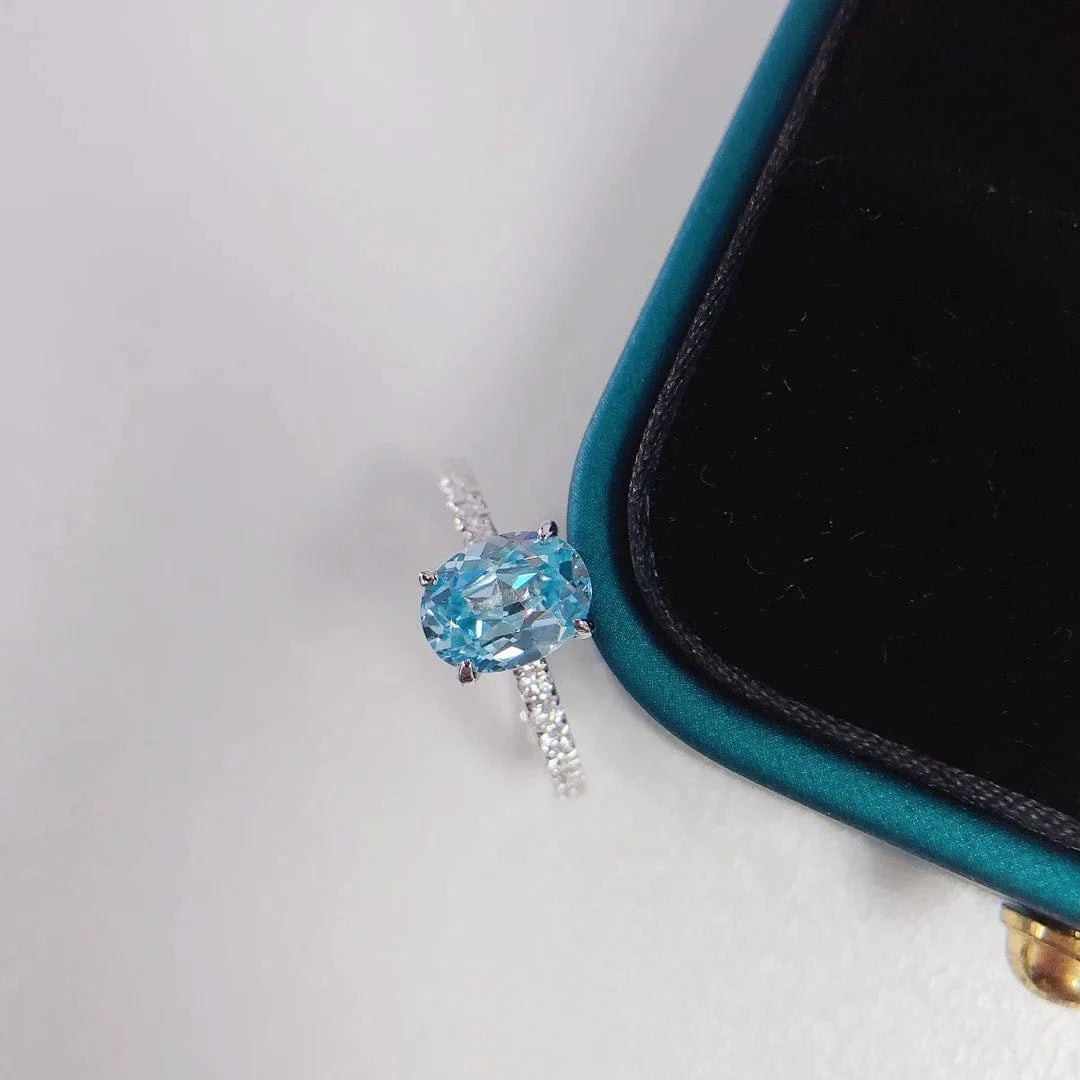 s925 sterling silver fine engagement jewelry 18k gold plated 1.5ct aquamarine oval cubic zircon ring for girl gift